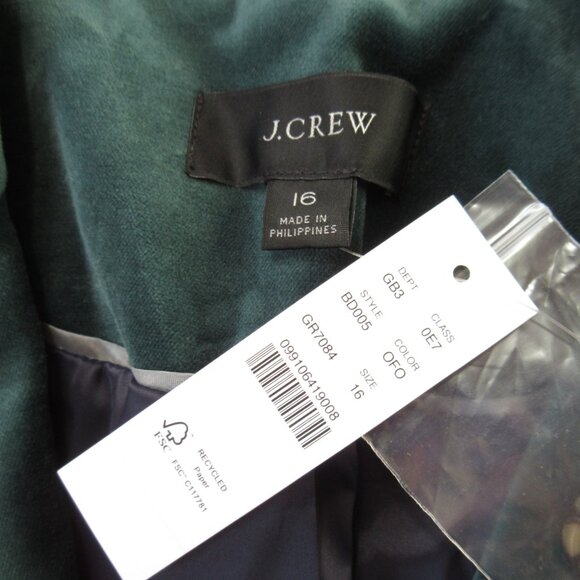 NWT J.Crew Willa Blazer in Old Forest Green Stretch Velvet Jacket 16 - Picture 3 of 4